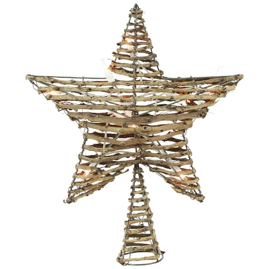11.5&#x22; Lighted Rattan Star Christmas Tree Topper, Clear Lights